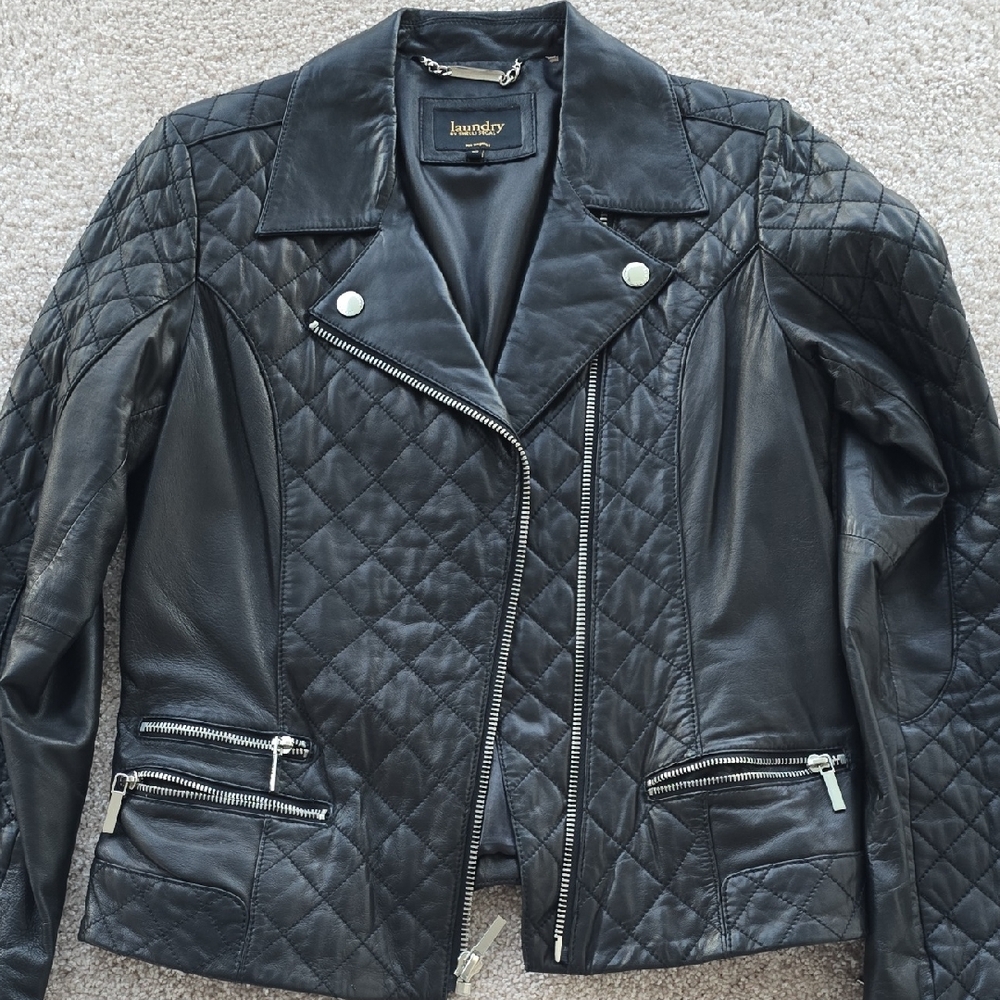 Laundry By Shelli Segal Women's Black Leather Biker Jacket. Size M. New.